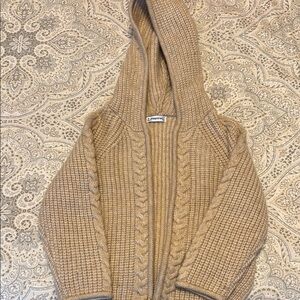Girls Mayoral Beige Zip Up Sweater with Hood and Chunky Knit